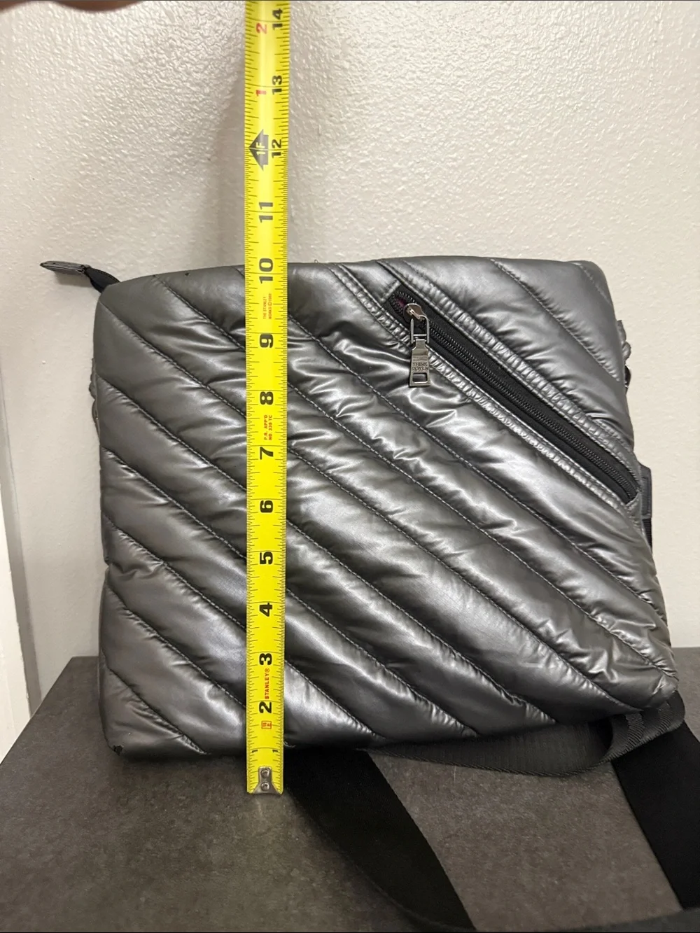THINK ROYLN Metallic Gray Quilted Messenger Crossbody